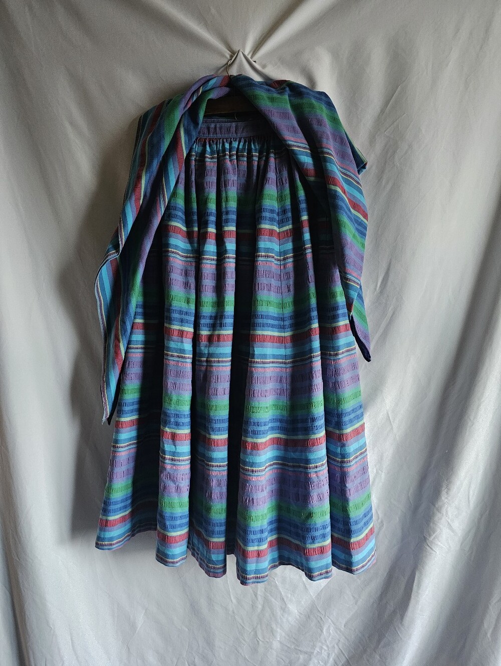 Womens Vintage Multicolor Stripe Full Skirt Dress 8